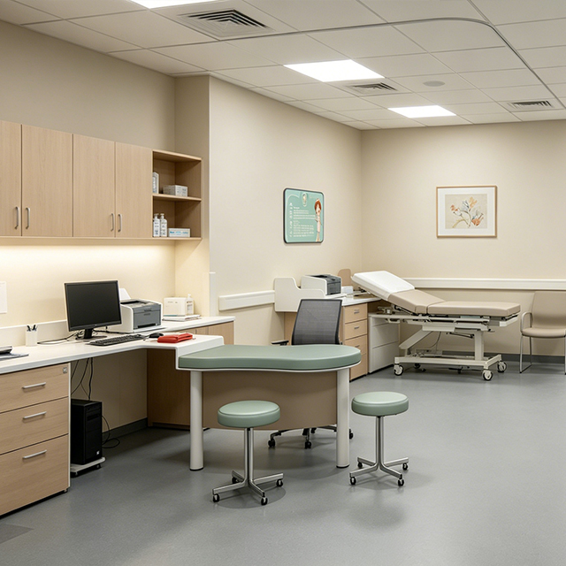 Custom Pediatric Clinic Furniture Set - Anti-Collision Children's Medical Examination Bed & Ergonomic Doctor Consultation Desk