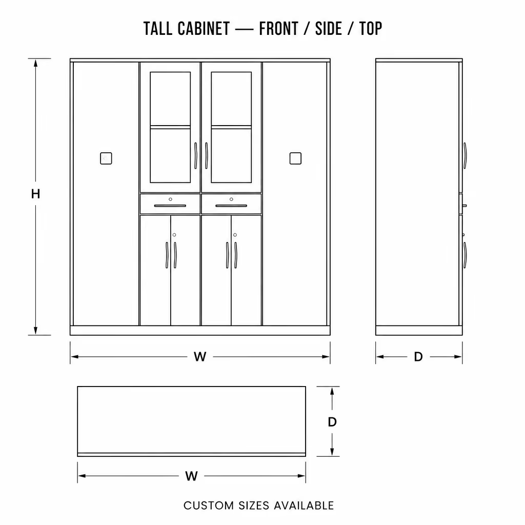 Wood Grain Metal Storage Cabinet Series with Glass and Solid Doors