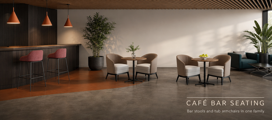 commercial tub armchair with black metal legs CAFÉ BAR SEATING Bar stools and tub armchairs in one family