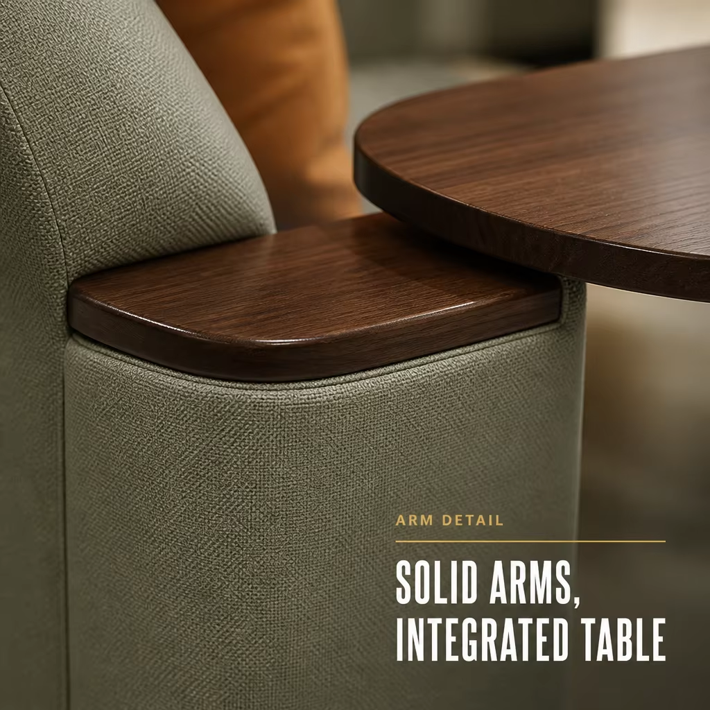 Audio-Visual Room Seating with Wide Arms and Attached Side Tables