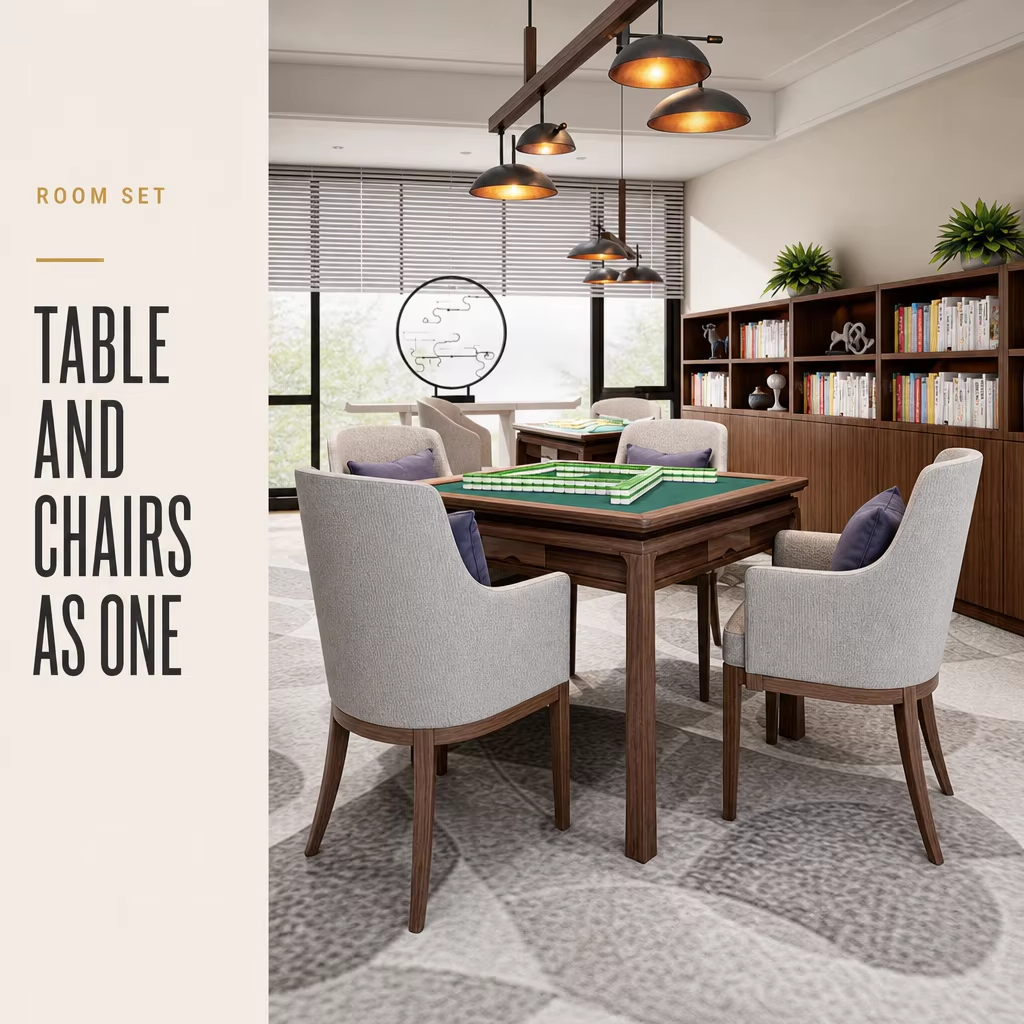 Chess and Card Room Furniture Set with Mahjong Table and Armchairs