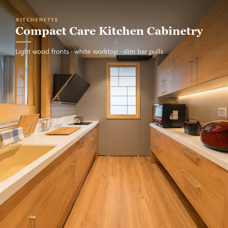 Lounge and Dining Suite for Nursing Home Apartments in Wood Finish