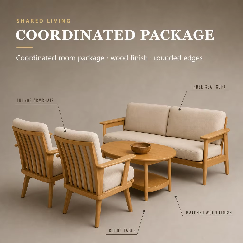 Lounge and Dining Suite for Nursing Home Apartments in Wood Finish