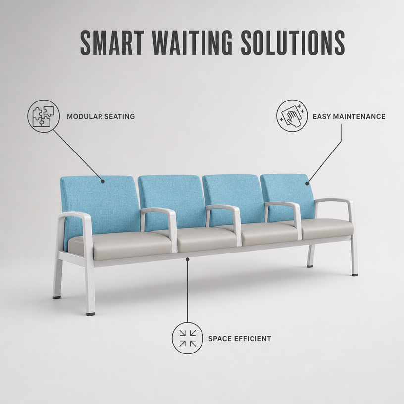 Modular Healthcare Waiting Seating System with Antimicrobial Upholstered Armchairs for Medical Clinics