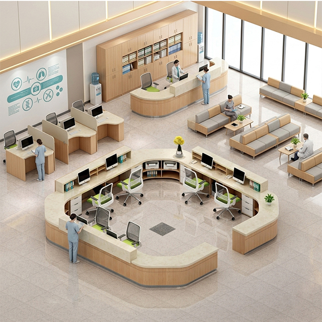 Modern Modular U-Shaped Nursing Station for Hospital Reception - Custom Antimicrobial Medical Service Desk Manufacturer