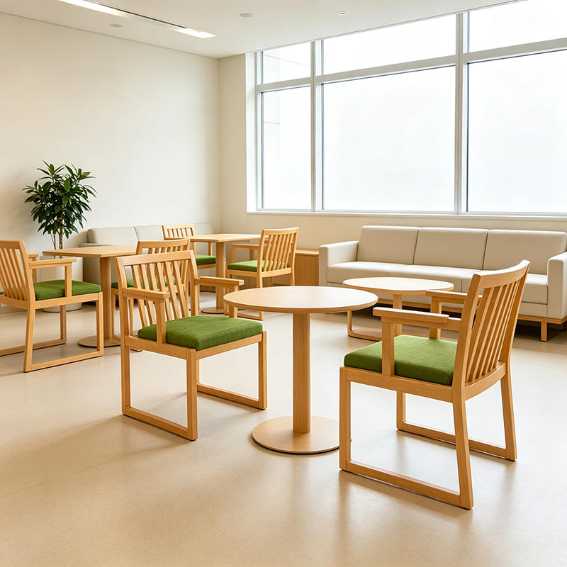Senior Living Dining Armchair with Front Casters and Push Handle Solid Wood Assisted Mobility Chair