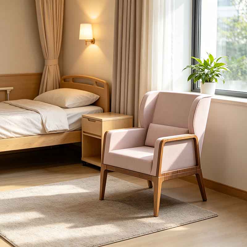 Healthcare Nursing Home Chairs - Wood Grain Metal Assisted Living Armchairs and Senior Patient Patient Patient Patient Room High-Back Lounge Seating