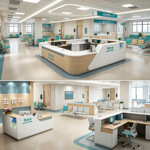 Medical Reception Desk Modern Wood Grain Nurse Station with Integrated Cable Management