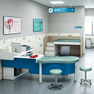 Custom Pediatric Clinic Furniture Set - Anti-Collision Children's Medical Examination Bed & Ergonomic Doctor Consultation Desk