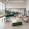 Green Curved Arc Sofa & Upholstered Bench Seating for Office Public Areas