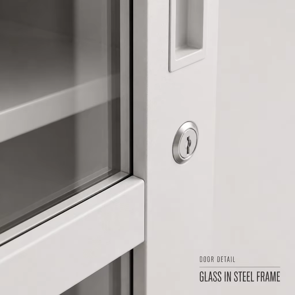Glass Door Metal Filing Cabinet with Lockable Steel Doors