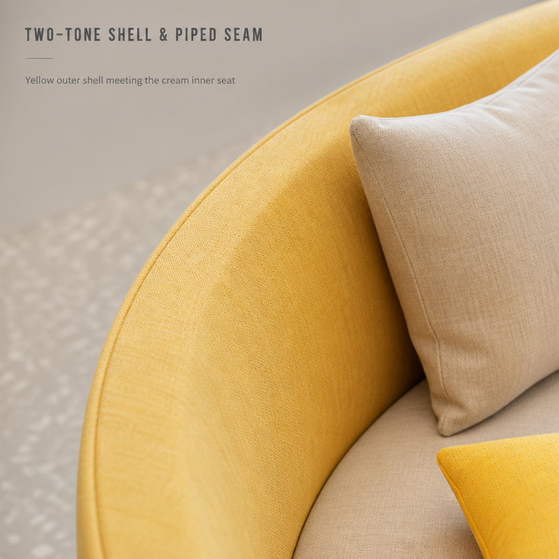 Round Seating Group for Office Atriums — Arc Sofa, Quilted Tables, Shell Chairs