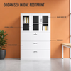 Metal Drawer Cabinet with Glass Doors and Three Lockable Drawers
