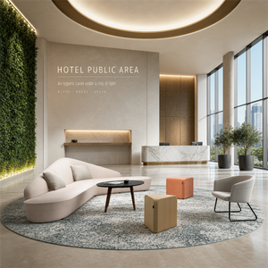 Organic Curve Lounge Sofa Set with Moveable Poufs for Public Areas
