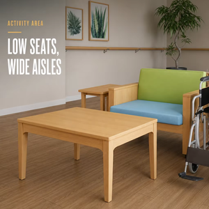 Public Lounge Seating with Barrier-Free Layout and Low Coffee Tables