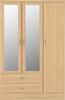 3 Doors 2 Drawers Oak Wardrobe with Mirror 