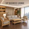  Zen Minimalist Solid Wood Lounge Sofa Set for Senior Living Receptions