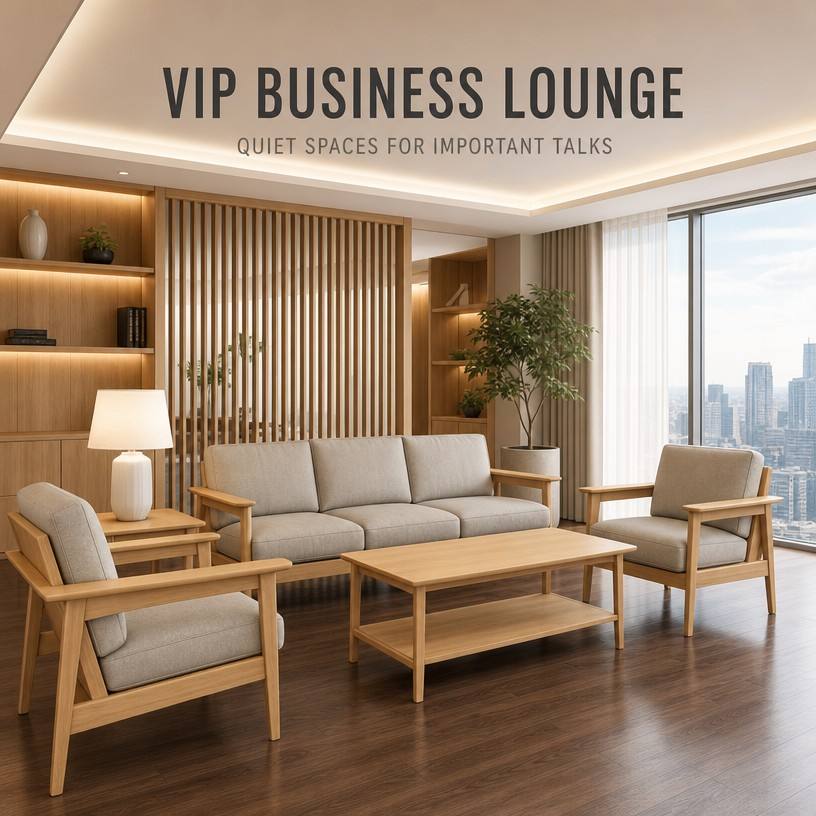  Zen Minimalist Solid Wood Lounge Sofa Set for Senior Living Receptions