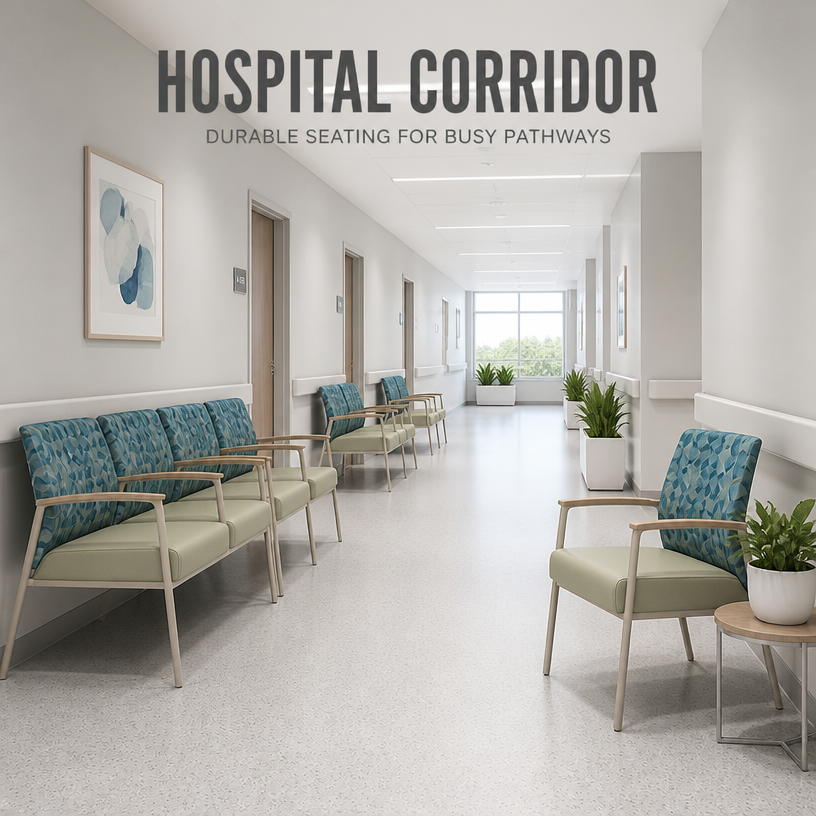 Senior Care Waiting Room Chairs with Solid Wood Armrests for Clinic Reception
