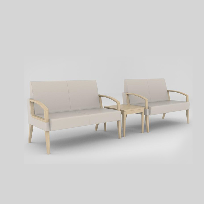 Waiting Room Chairs for Hospital - Modular Solid Wood PU Leather Clinic Reception Seating Bench with Integrated Tea Table