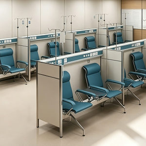 Privacy Hospital Infusion Seating with Integrated Equipment Channel and Antimicrobial Fabric