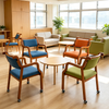 Senior Living Dining Armchair with Front Casters and Push Handle Solid Wood Assisted Mobility Chair