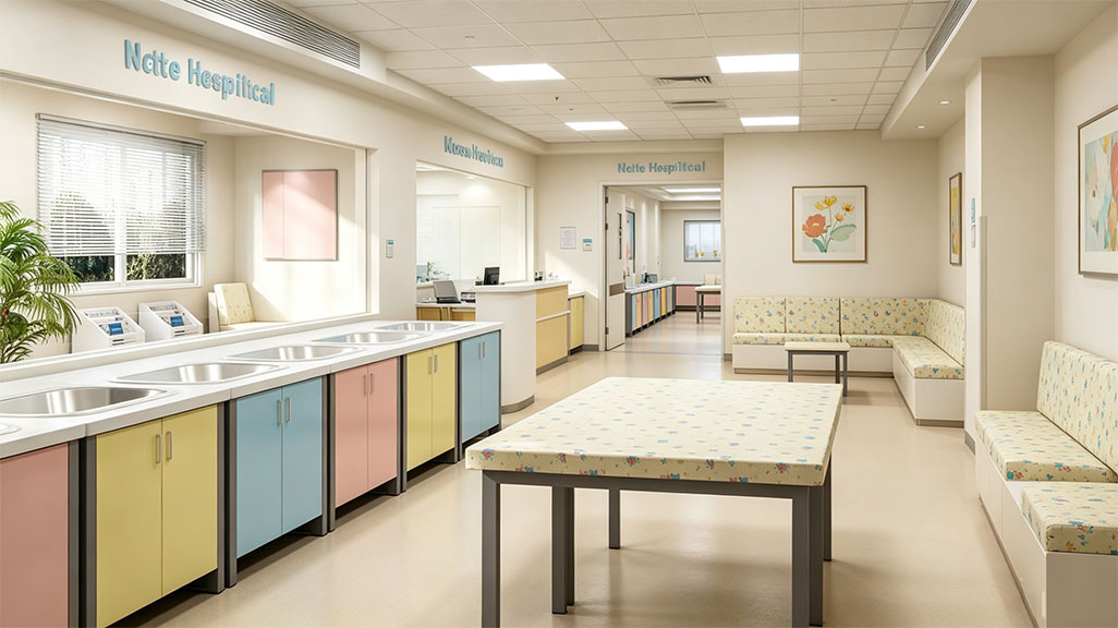 Hospital baby washing station