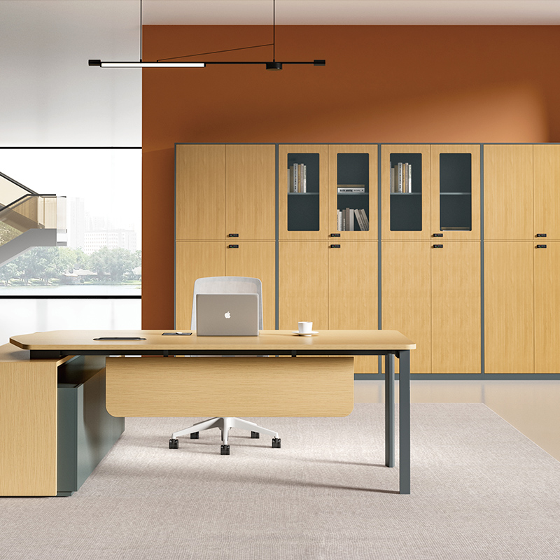 Wood Grain Metal Office Workstation Series with Desk Storage Runs
