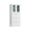 Metal Drawer Cabinet with Glass Doors and Three Lockable Drawers