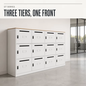 Metal Locker Cabinet with Numbered Slots and Wood Top