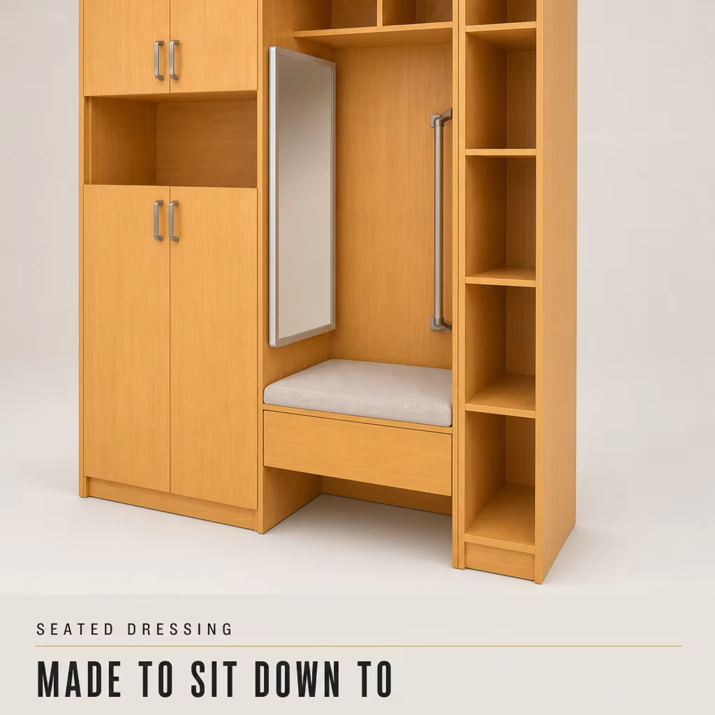 Wardrobe with Bench and Mirror for Nursing Home Apartments