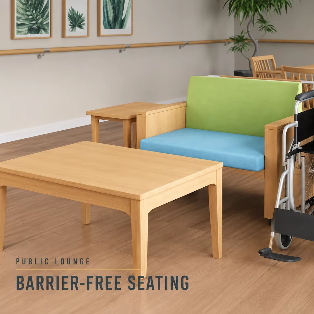 Public Lounge Seating with Barrier-Free Layout and Low Coffee Tables