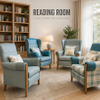 Plaid Lounge Armchair and Loveseat Set for Healthcare Senior Living Care Home Lobby and Visiting Rooms