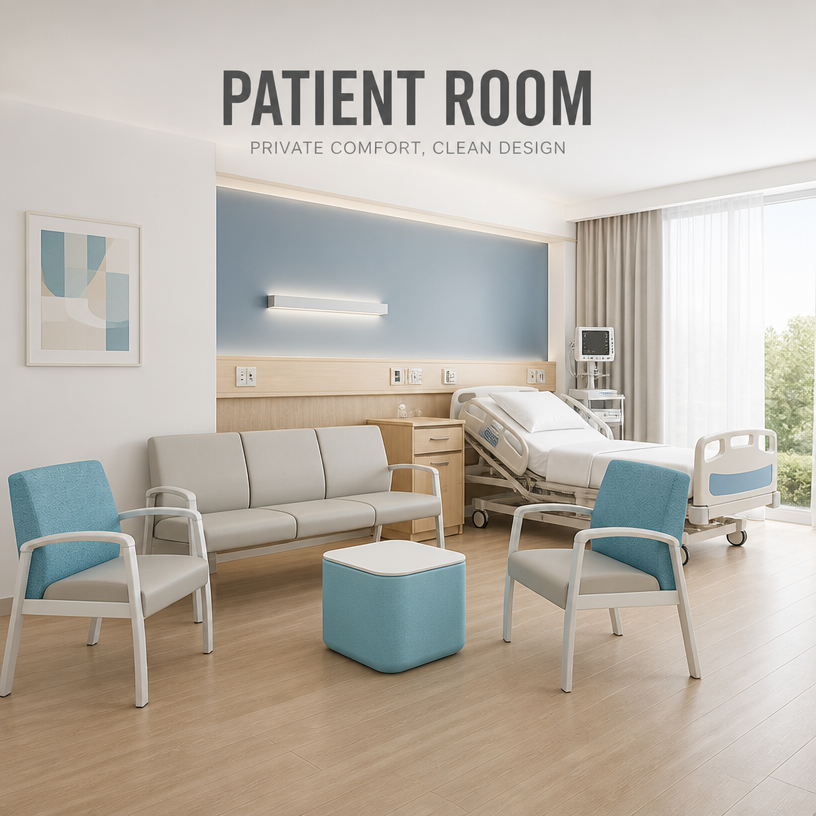 Modular Healthcare Waiting Seating System with Antimicrobial Upholstered Armchairs for Medical Clinics
