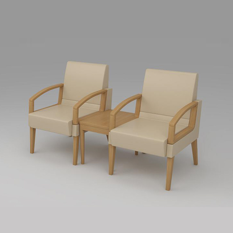 Waiting Room Chairs for Hospital - Modular Solid Wood PU Leather Clinic Reception Seating Bench with Integrated Tea Table