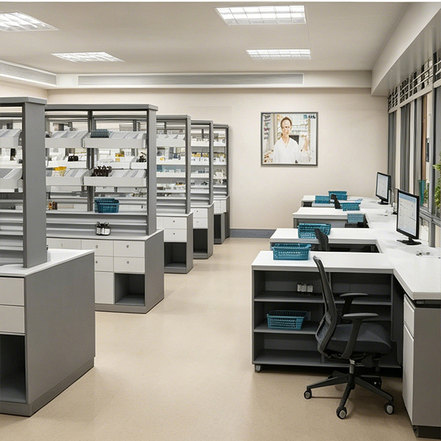 Hospital Medicine Dispensing Counter - Modular Integrated Pharmacy Service Station
