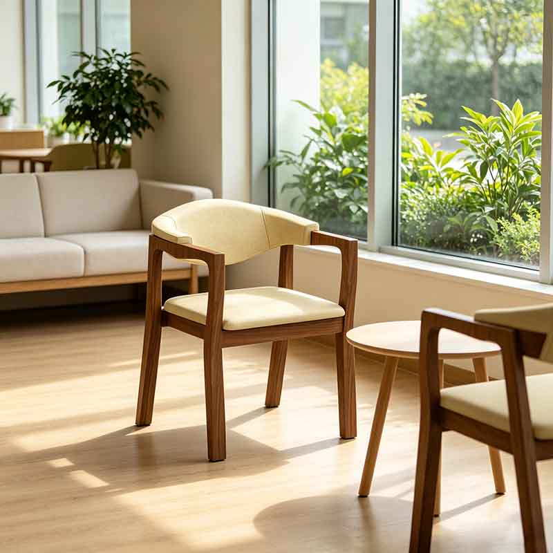 Senior Living Dining Chairs - Wood Grain Metal Assisted Living Armchairs and Nursing Home Patient Room Seating