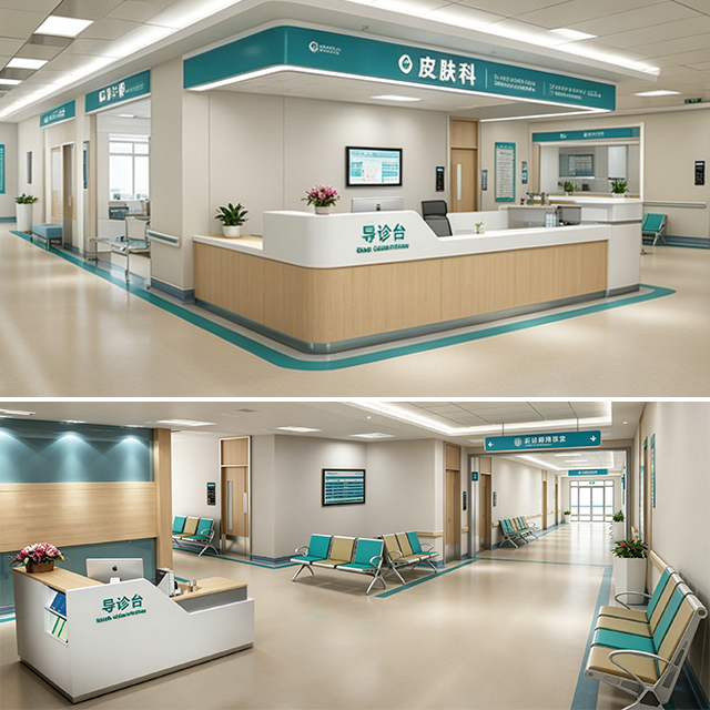 Medical Reception Desk Modern Wood Grain Nurse Station with Integrated Cable Management
