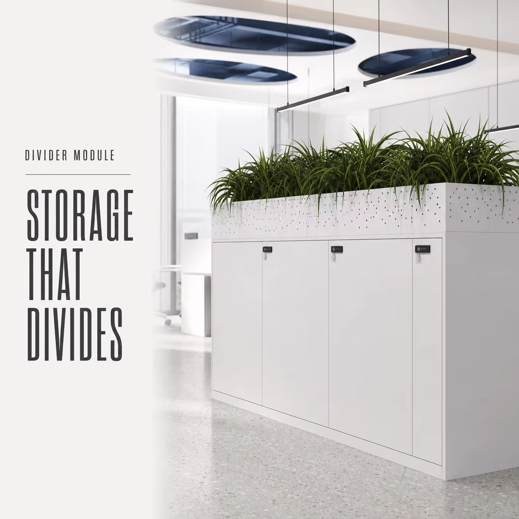Desk-Side Metal Storage Cabinet with Swing Doors and Planter Top