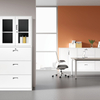 Metal Drawer Cabinet with Glass Doors and Three Lockable Drawers