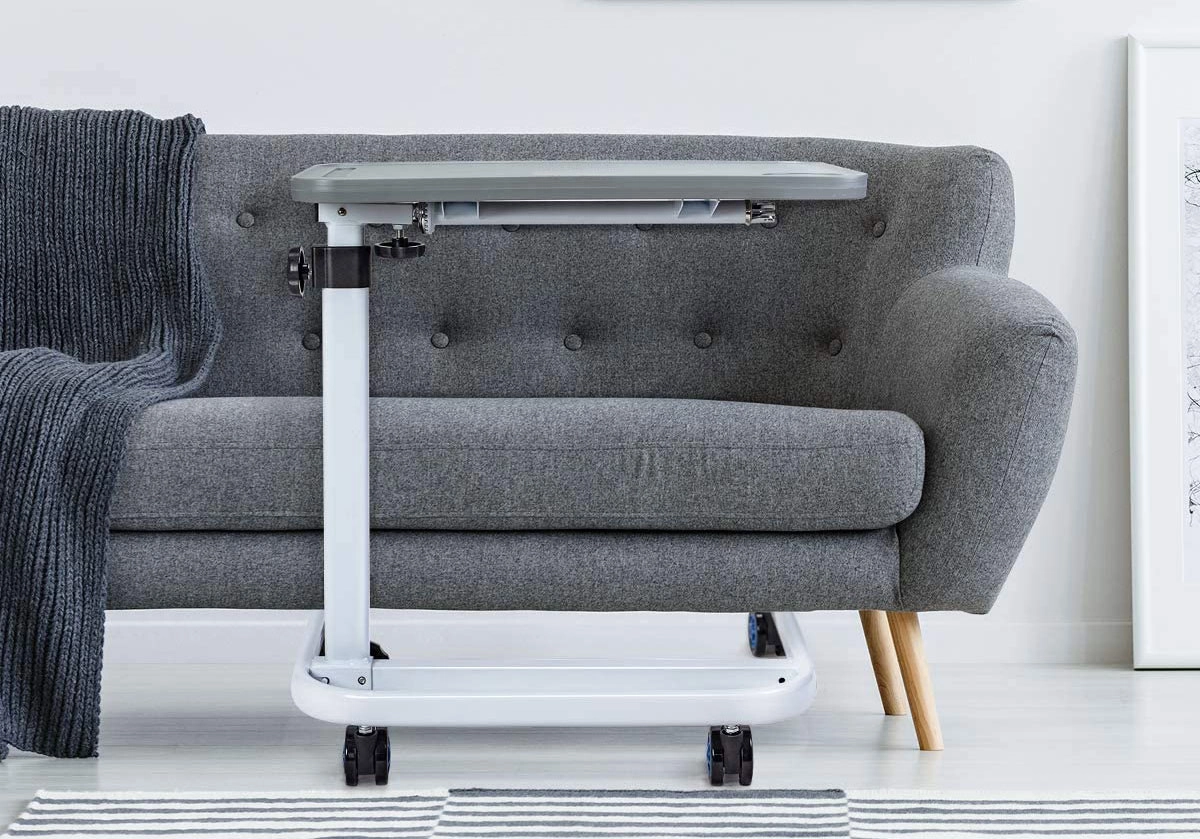 Hospital Room OverBed Steel Table for Serving Patient Eating With Wheels For Sale