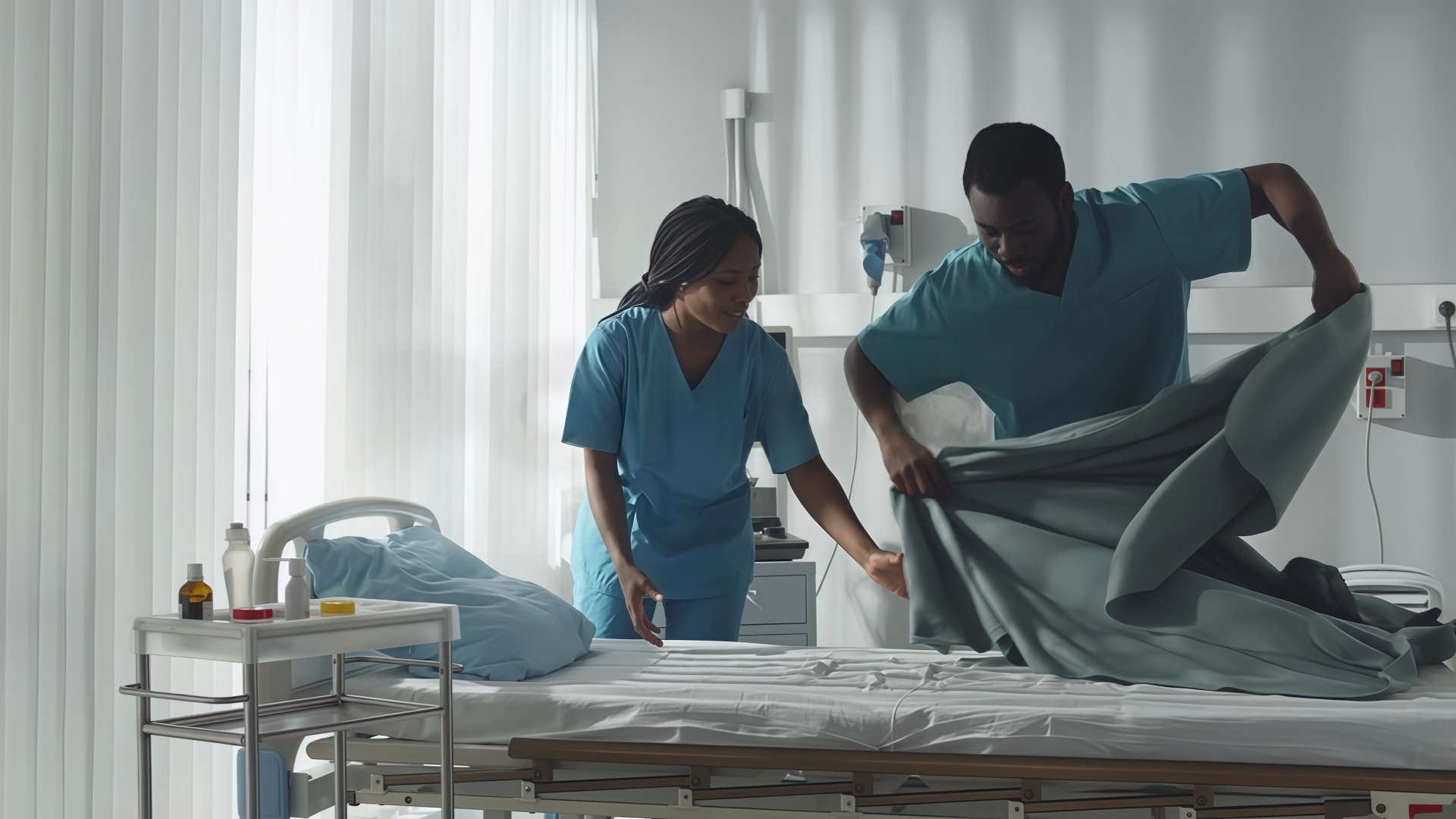 cleaning up the hospital room