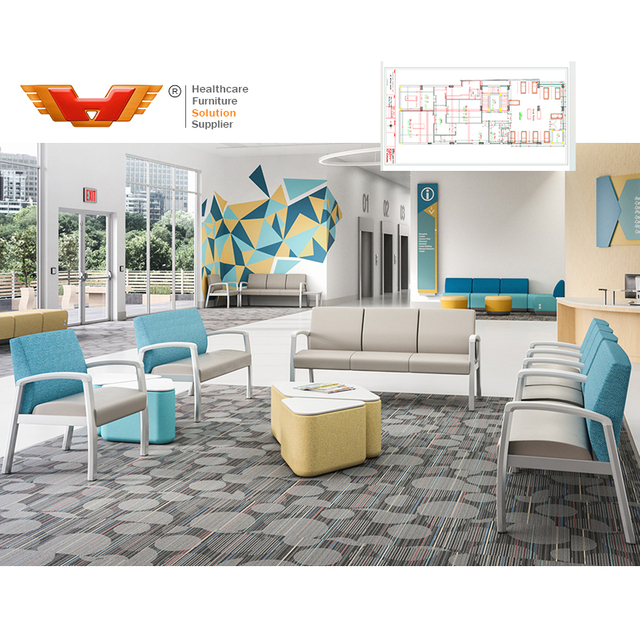 Modular Healthcare Waiting Seating System with Antimicrobial Upholstered Armchairs for Medical Clinics