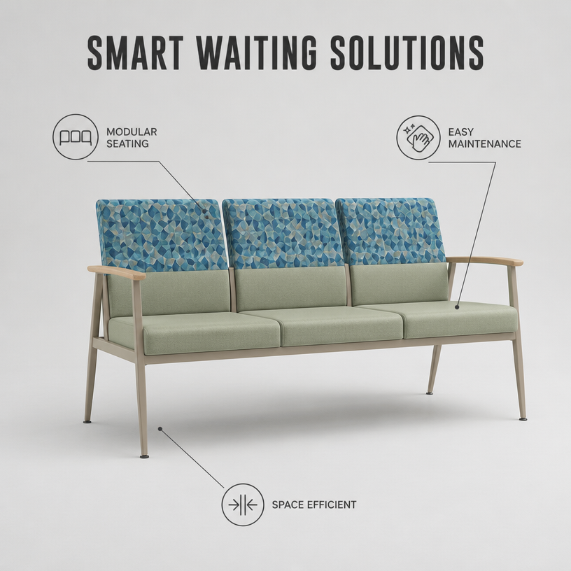 Senior Care Waiting Room Chairs with Solid Wood Armrests for Clinic Reception