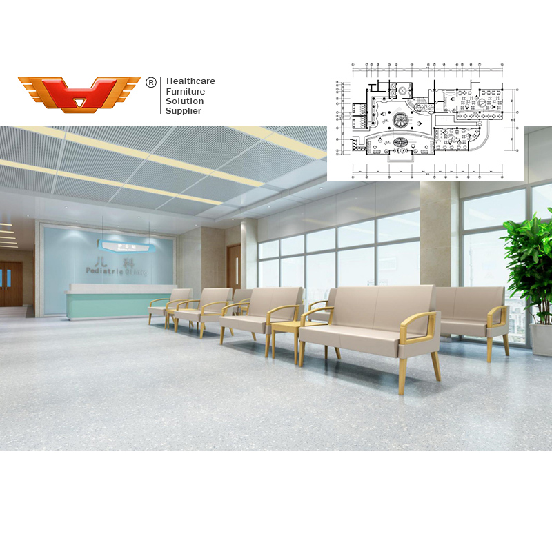 Waiting Room Chairs for Hospital - Modular Solid Wood PU Leather Clinic Reception Seating Bench with Integrated Tea Table