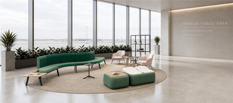 scene-airport-premium-area PREMIUM PUBLIC AREA Green curves beside the glazing