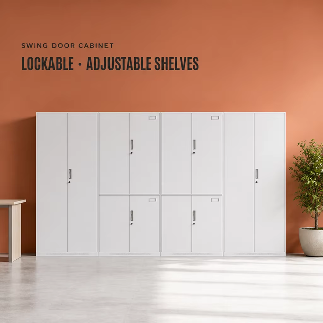 Swing Door Metal Storage Cabinet with Adjustable Shelves and Lockable Doors