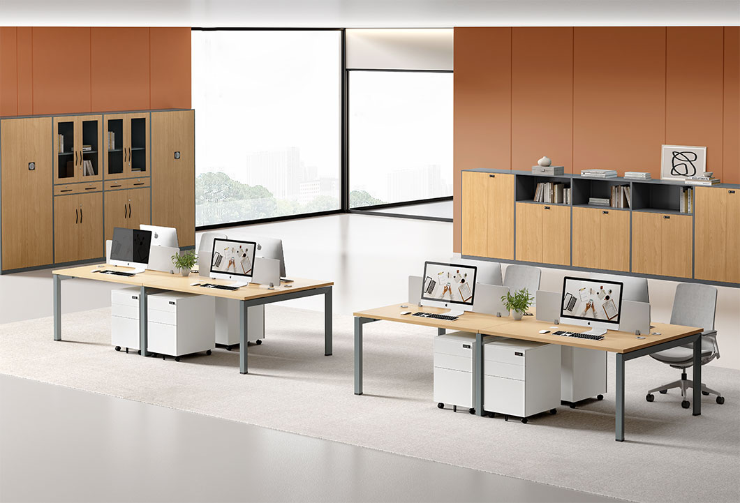 wood grain metal workstation series with desk storage runs metal office cabinet
