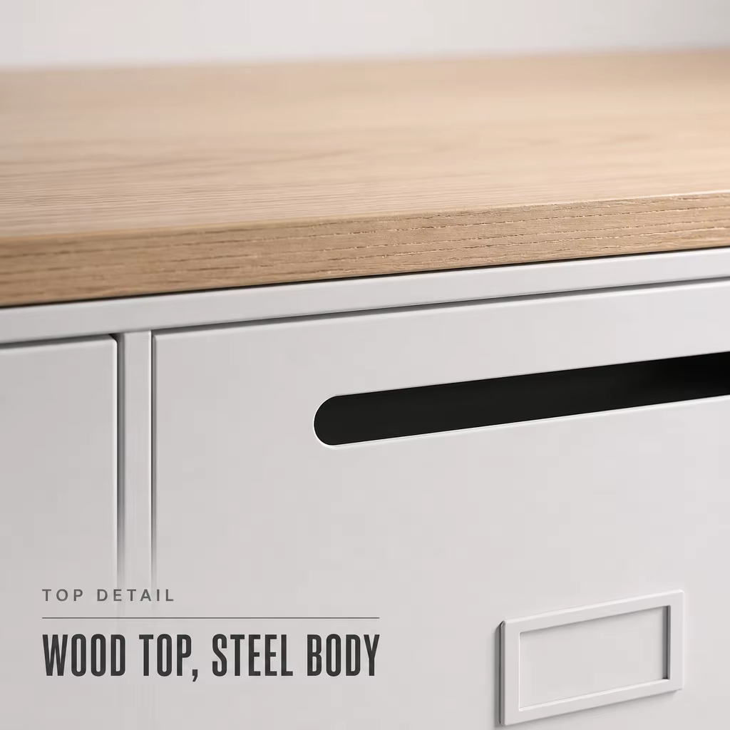 Metal Locker Cabinet with Numbered Slots and Wood Top