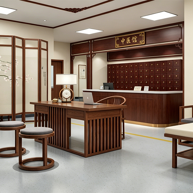 Medicine Clinic Furniture Set - Premium Traditional Chinese Solid Wood TCM Consultation Desks & Acupuncture Treatment Beds